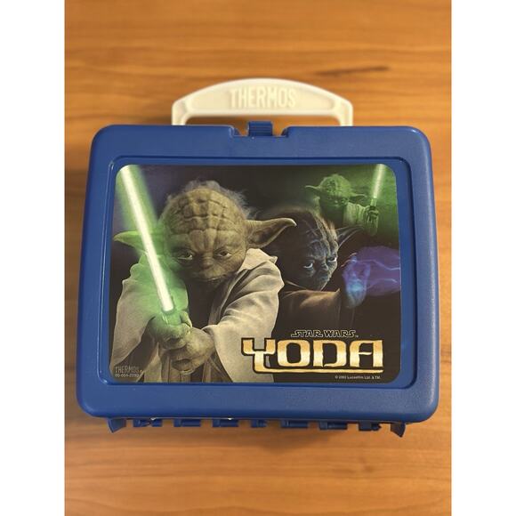 Star Wars Yoda Blue Thermos Brand Lunchbox With Matching Bottle 2002 Lucasfilm - Picture 2 of 9